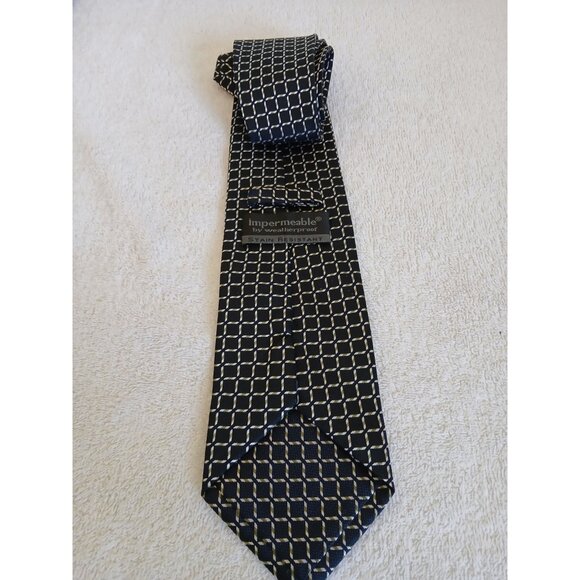 Impermeable Bu Weatherproof Men’s Necktie Tie Black Geometric Squares Office - Picture 3 of 9
